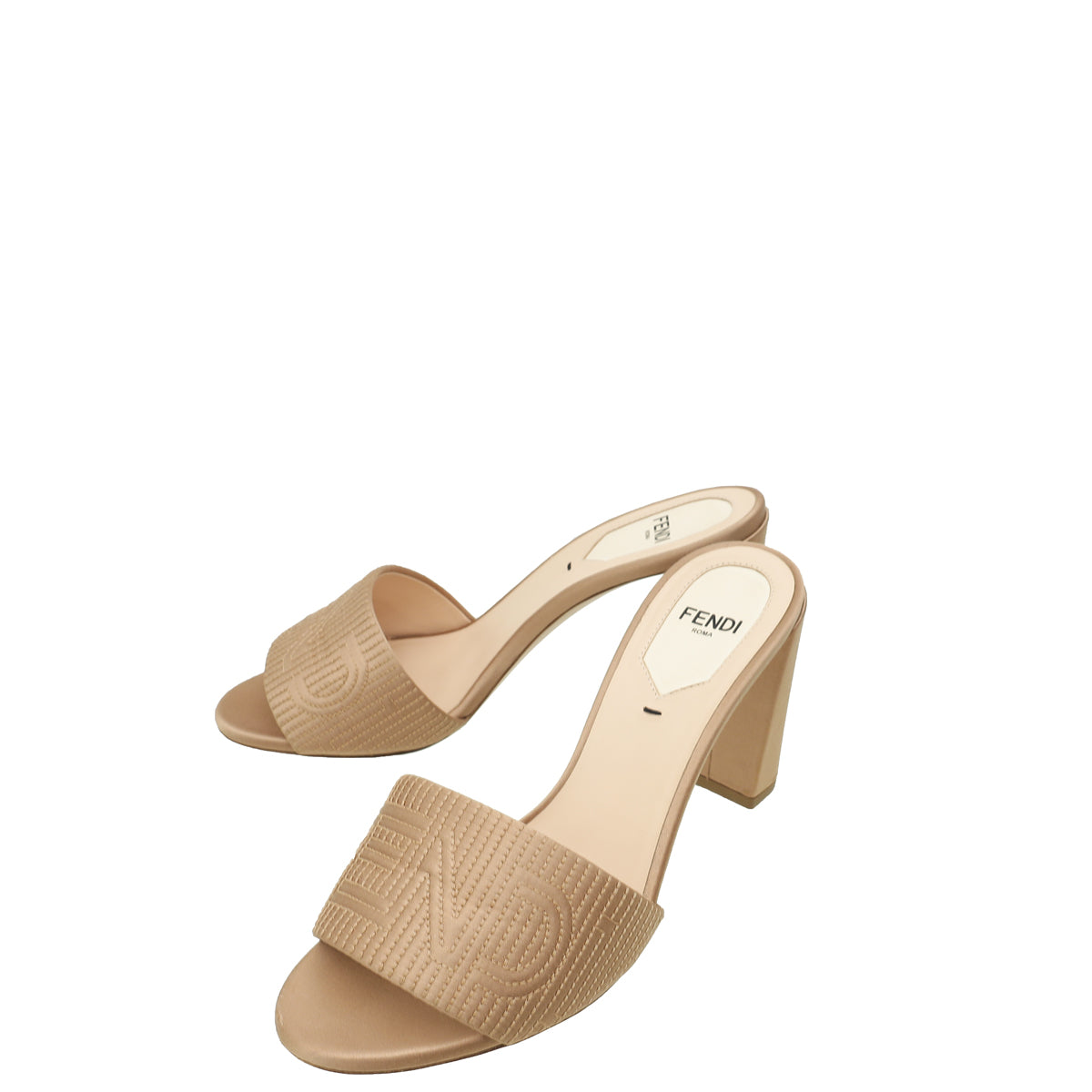 Fendi Beige Logo Satin Mules 36