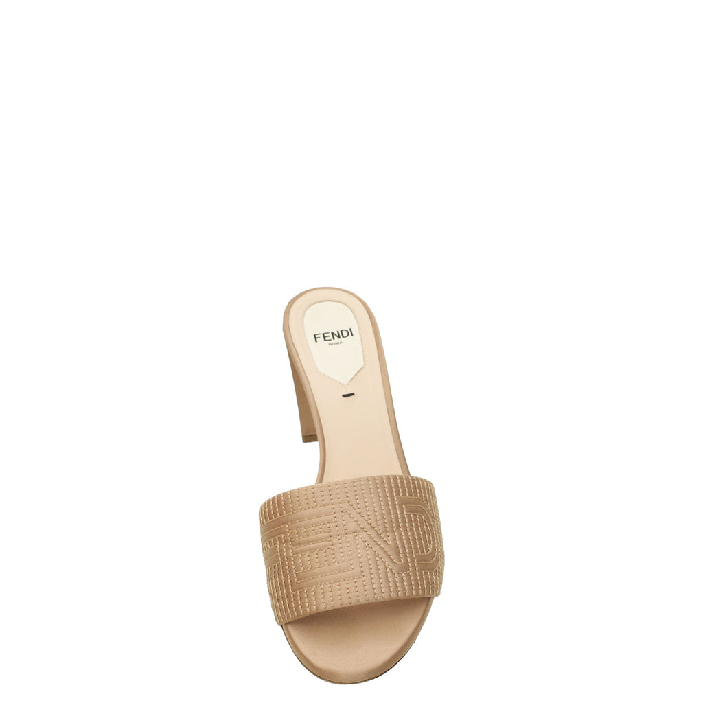 Fendi Beige Logo Satin Mules 36