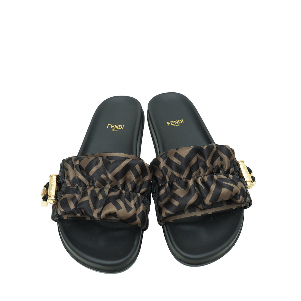 Fendi Bicolor FF Zucca Satin Slide Mules 36