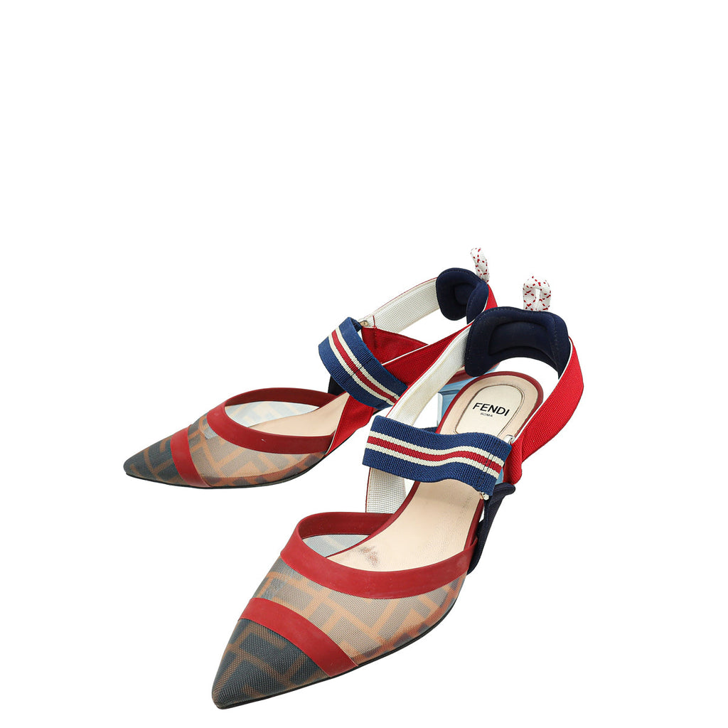 Fendi Bicolor Colibri Mesh Slingback Pump 37.5