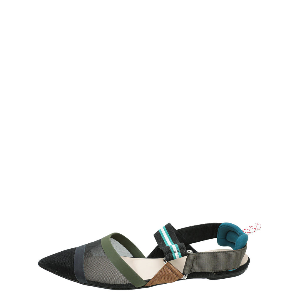 Fendi Black Multicolor Mesh Colibri Slingback Flats 37.5