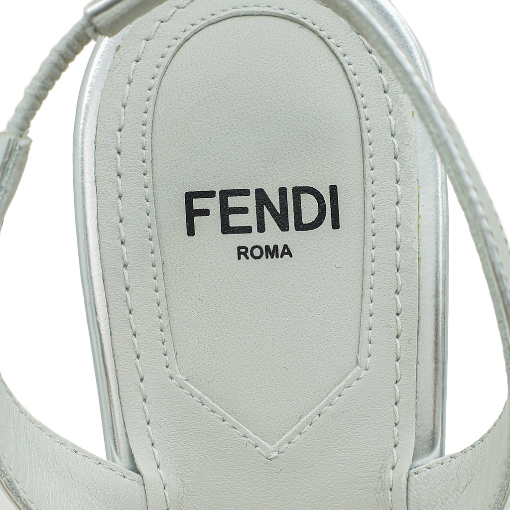 Fendi Metallic Silver Paillette Embellished First Sequins Slingback 37