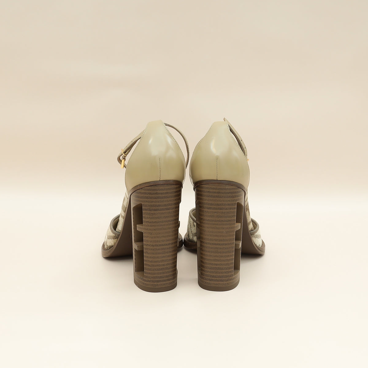 Fendi Tortora Nuvola FF Chenille Velvet FF Cut Baguette Ankle Strap 105mm Pumps 38.5