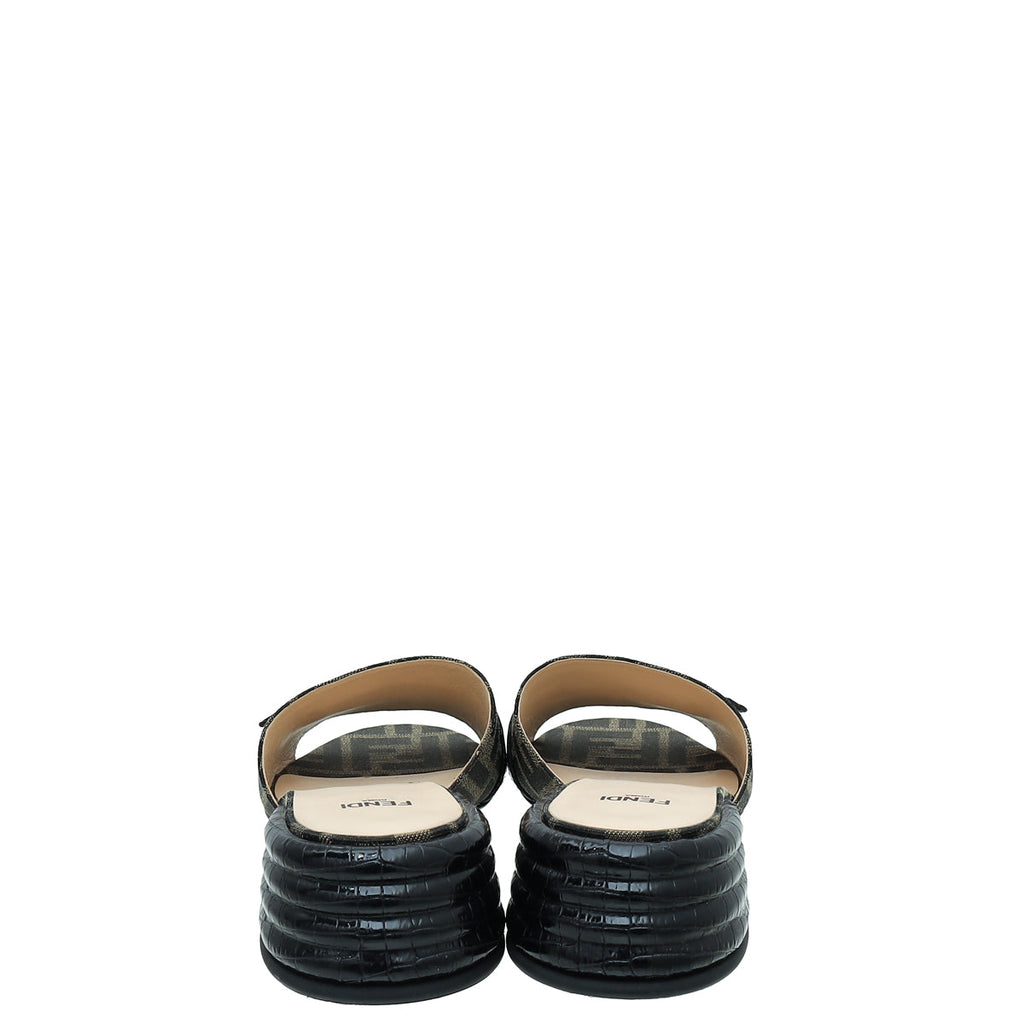 Fendi Bicolor Zucca FF Buckle Heeled Mules 38