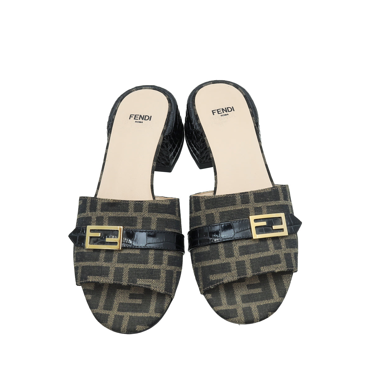 Fendi Bicolor Zucca FF Buckle Heeled Mules 38