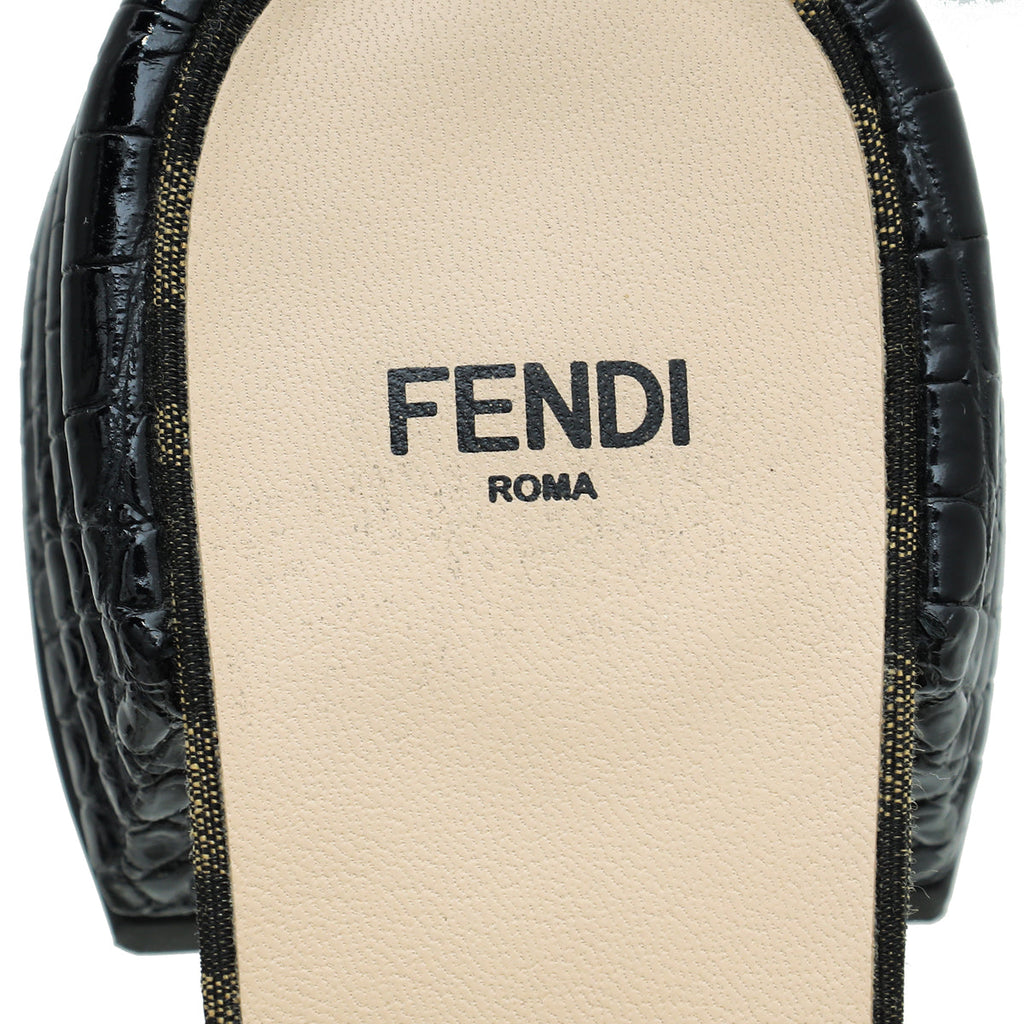 Fendi Bicolor Zucca FF Buckle Heeled Mules 38