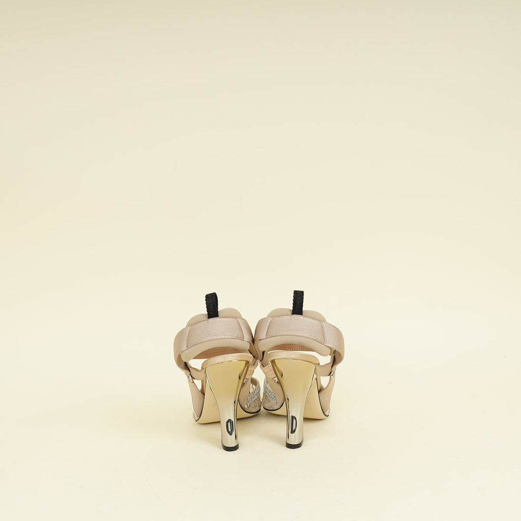 Fendi Beige Colibri Crystal Embellished Slingback Pump 38