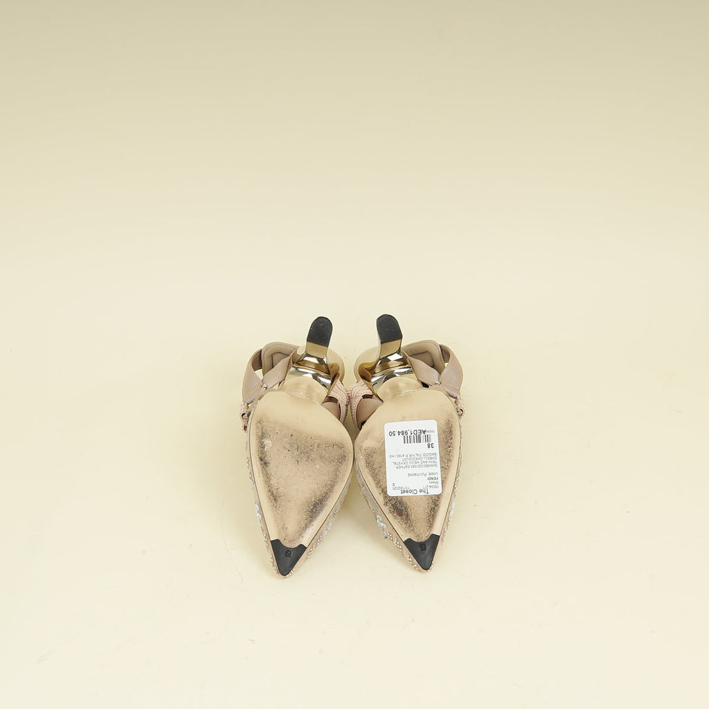 Fendi Beige Colibri Crystal Embellished Slingback Pump 38