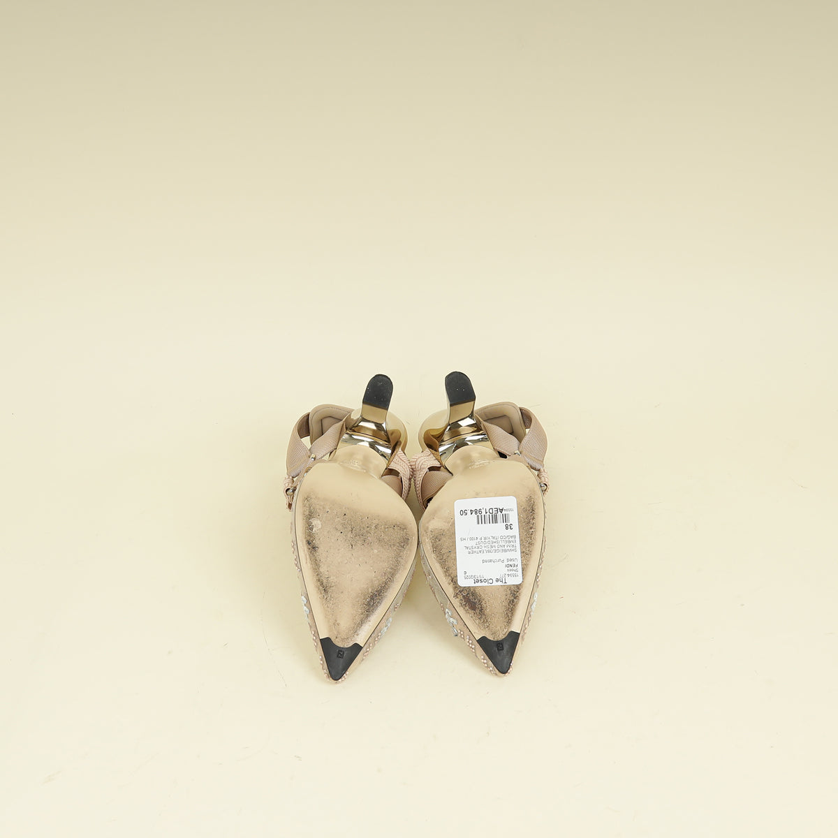 Fendi Beige Colibri Crystal Embellished Slingback Pump 38