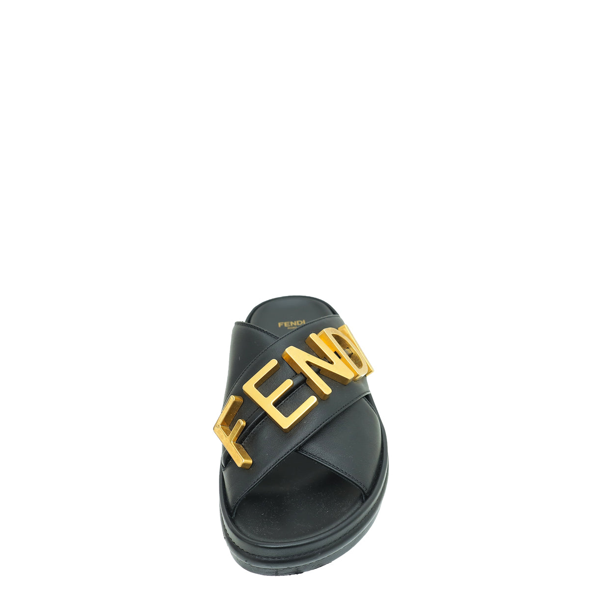 Fendi Black Logo Vitello Fendigraphy Slide Sandals 38