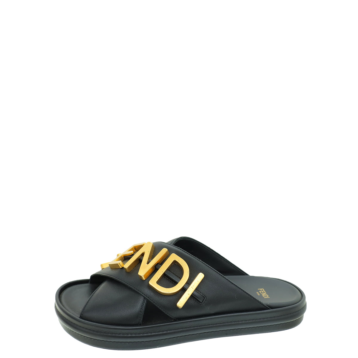 Fendi Black Logo Vitello Fendigraphy Slide Sandals 38