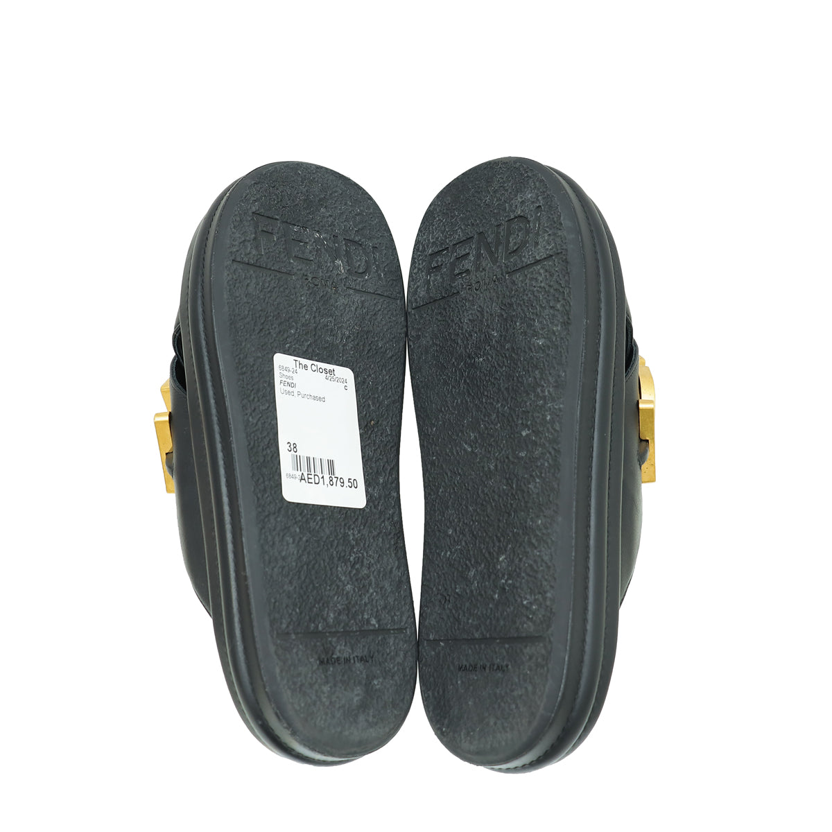 Fendi Black Logo Vitello Fendigraphy Slide Sandals 38
