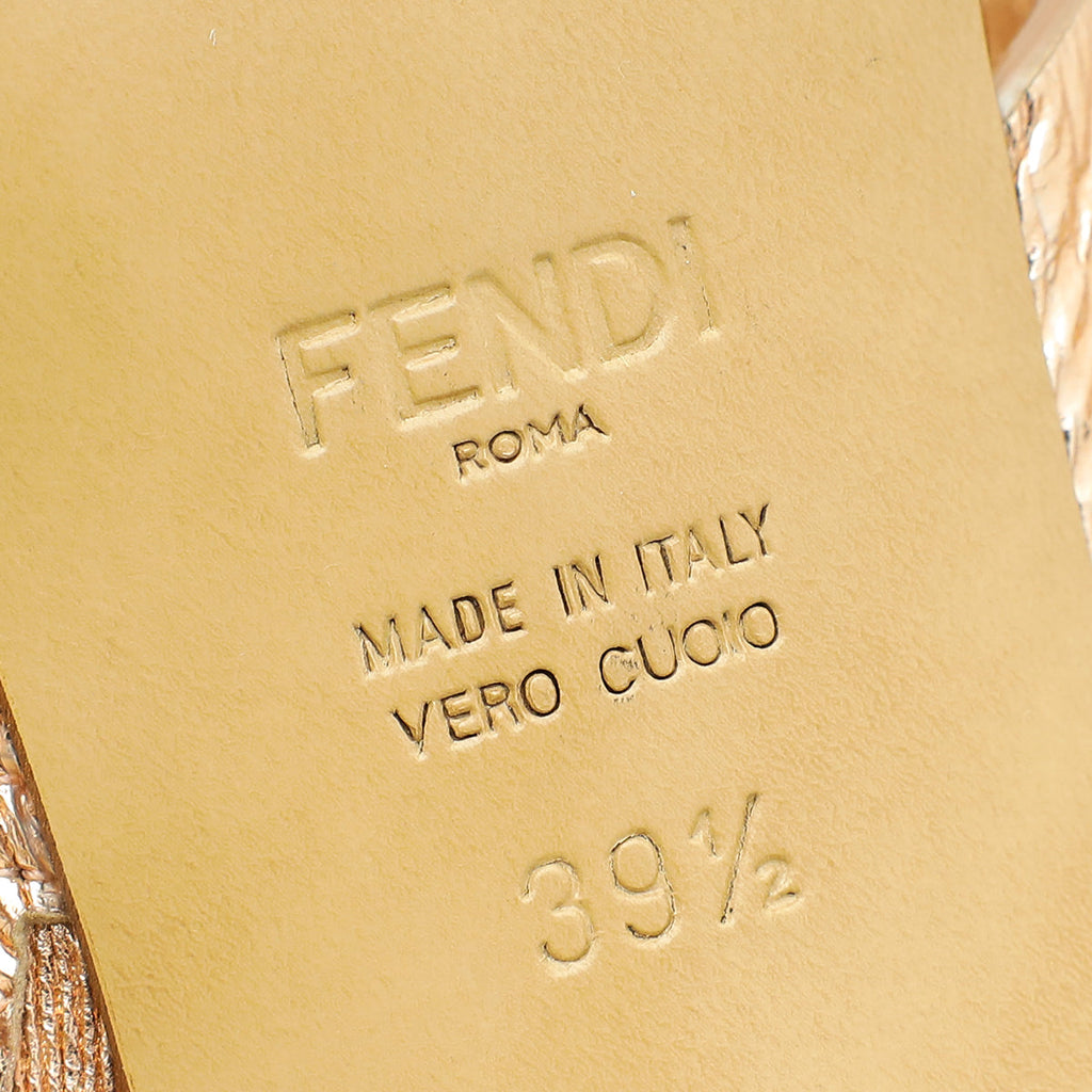 Fendi Bronze FF Logo Cutout Mules 39.5
