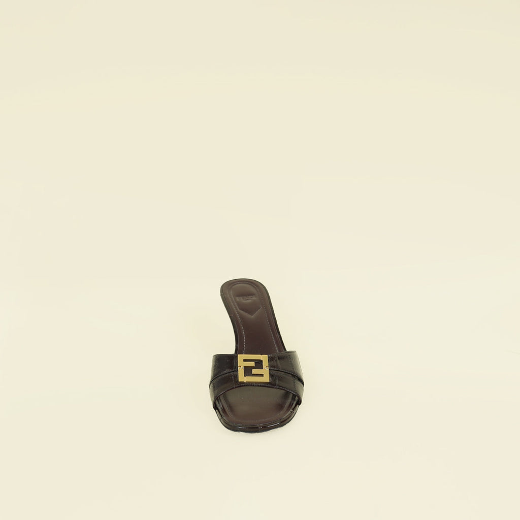 Fendi Black F Fold Mules 39