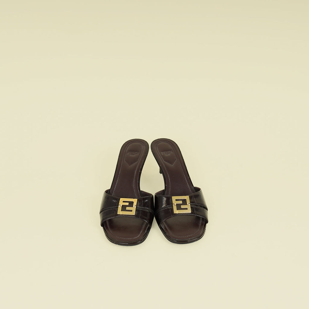 Fendi Black F Fold Mules 39