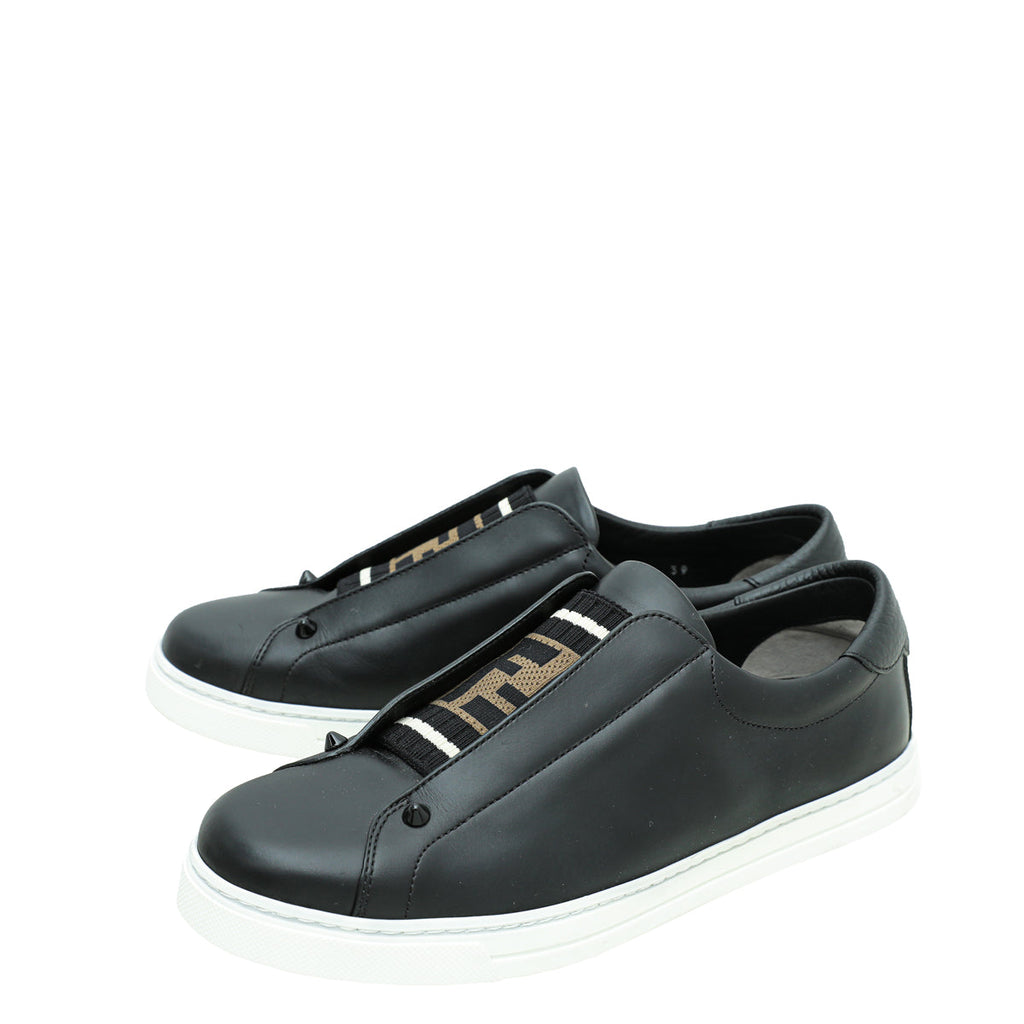 Fendi Black Zucca Womens Rockoclick Slip on Sneakers 39