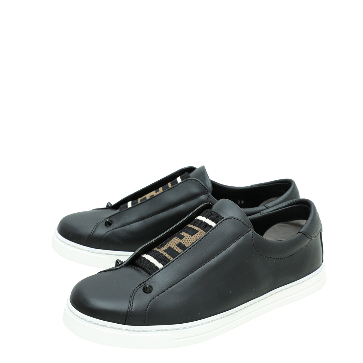 Fendi Black Zucca Womens Rockoclick Slip on Sneakers 39