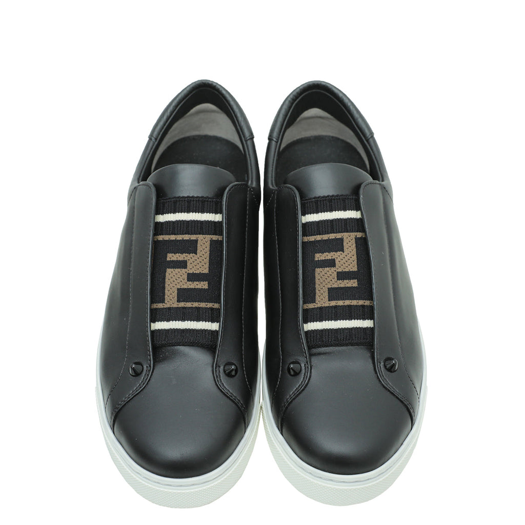 Fendi Black Zucca Womens Rockoclick Slip on Sneakers 39