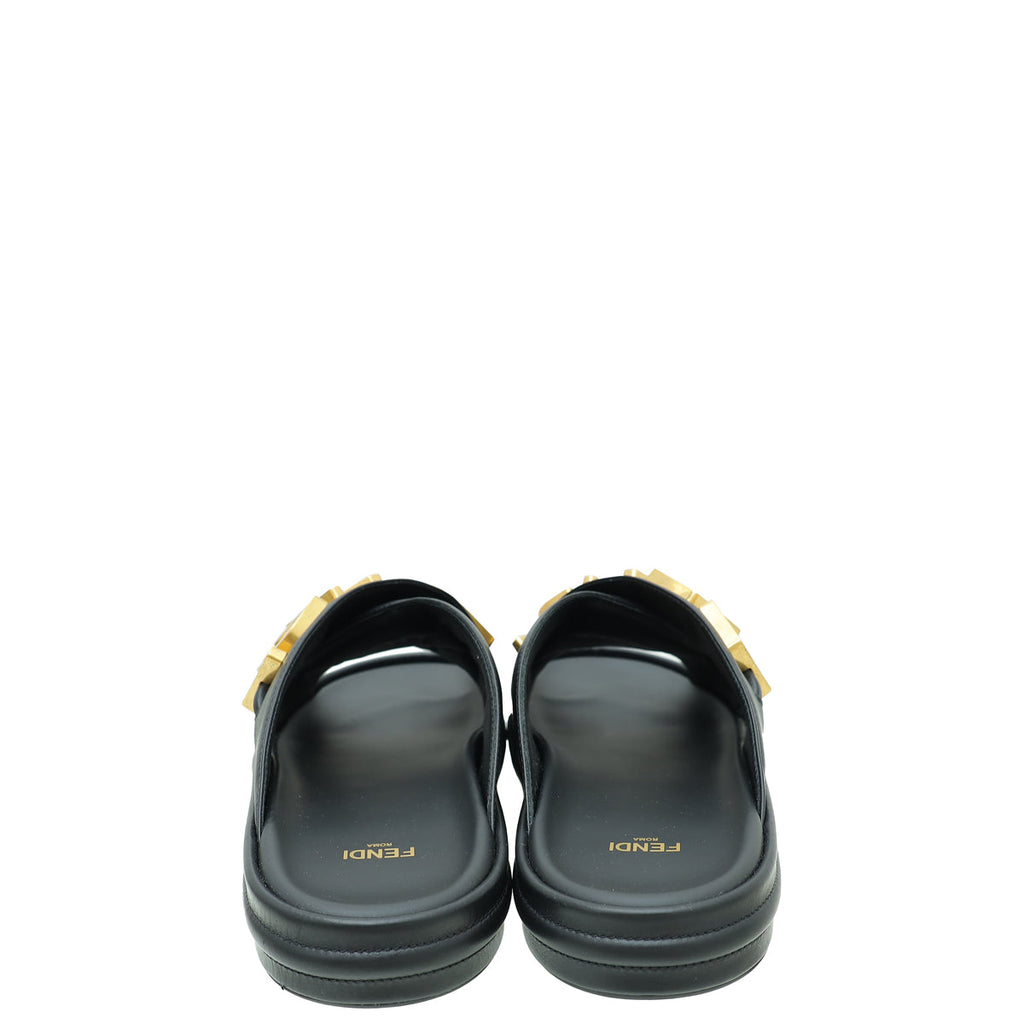 Fendi Black Vitello Fendigraphy Slide Sandals 40