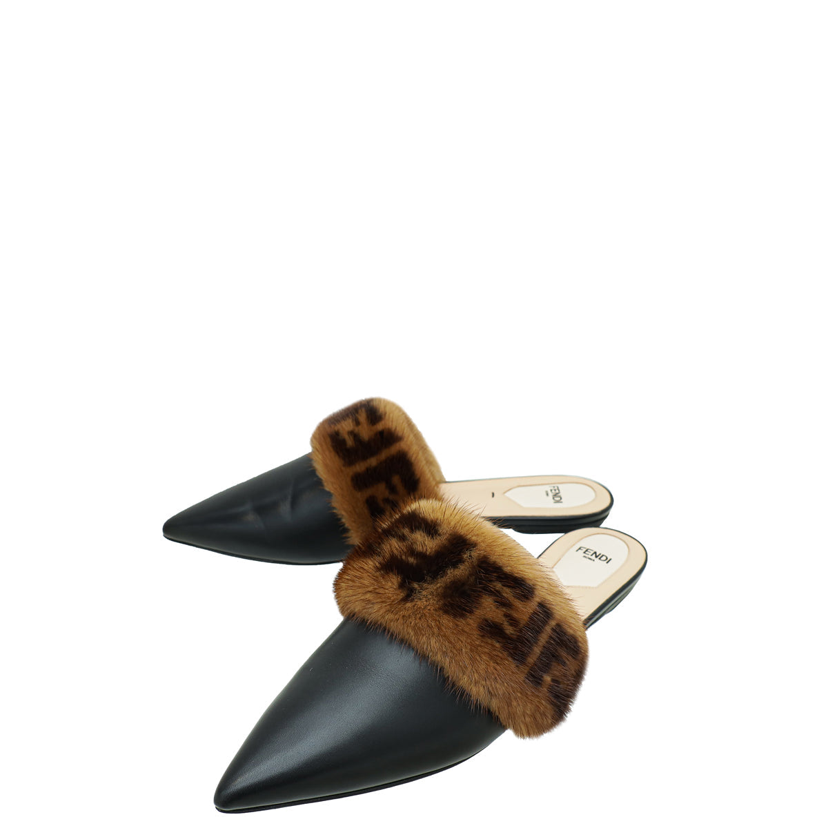 Fendi Bicolor FF Mink Fur Flat Mules 41