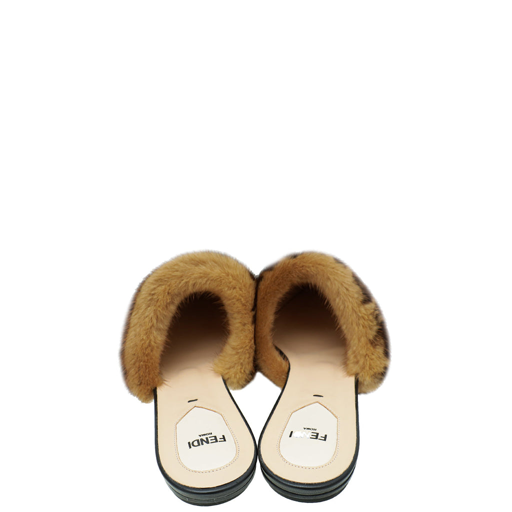 Fendi Bicolor FF Mink Fur Flat Mules 41