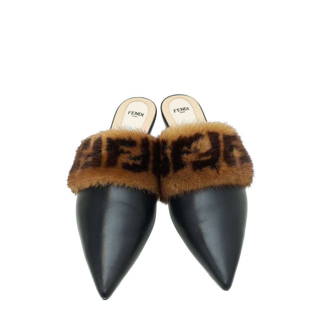 Fendi Bicolor FF Mink Fur Flat Mules 41