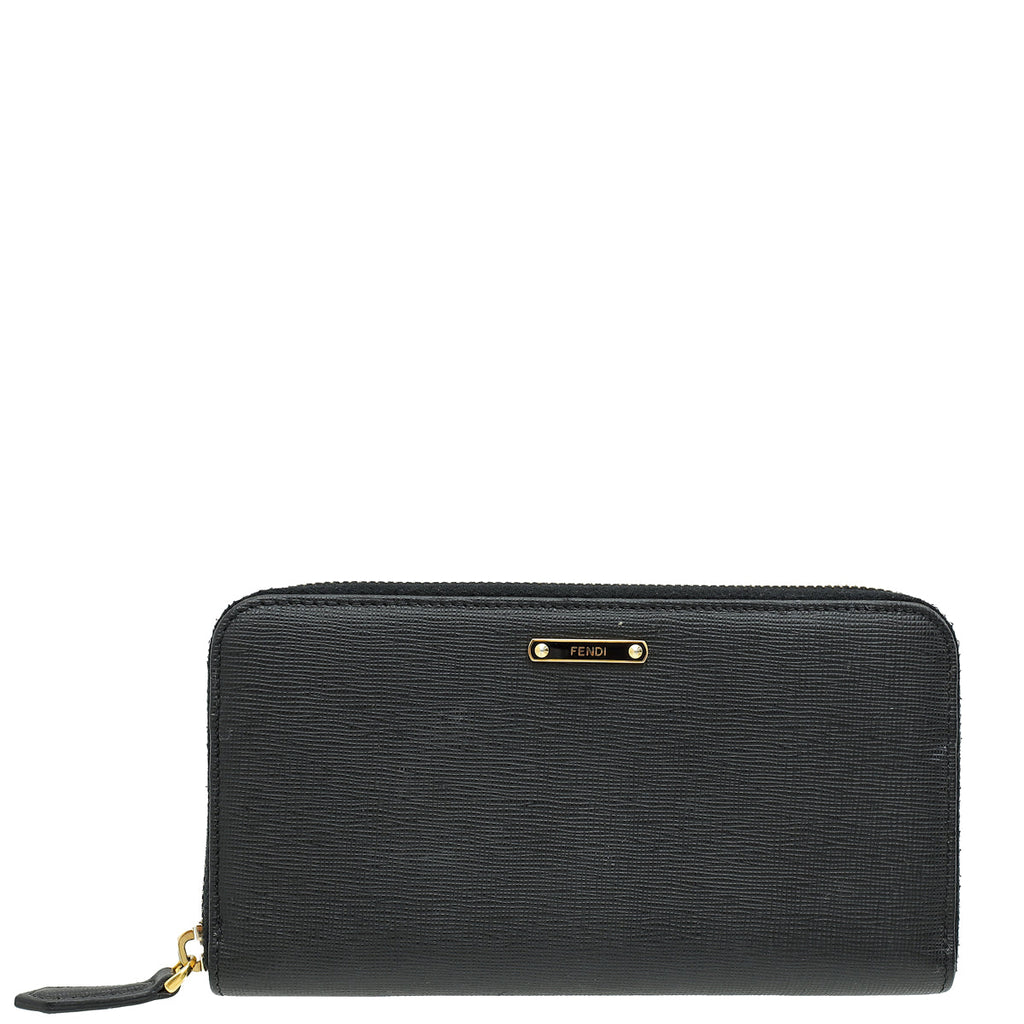 Fendi Black Vitello Elite Zippy Wallet