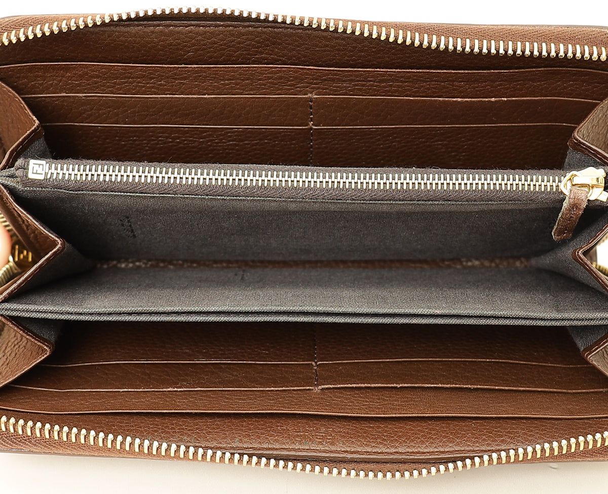 Fendi Tobacco Zucca Zip Around Long Wallet