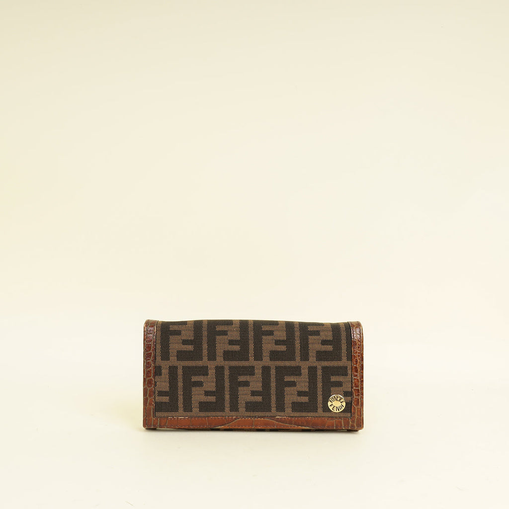 Fendi Bicolor Zucca Croco Embossed Continental Wallet