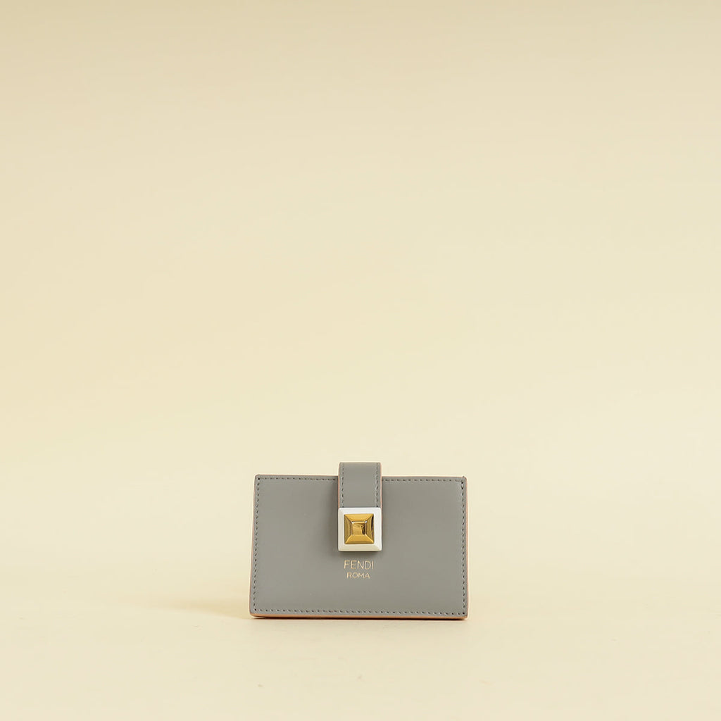 Fendi Grey Single Stud Gusseted Card Holder