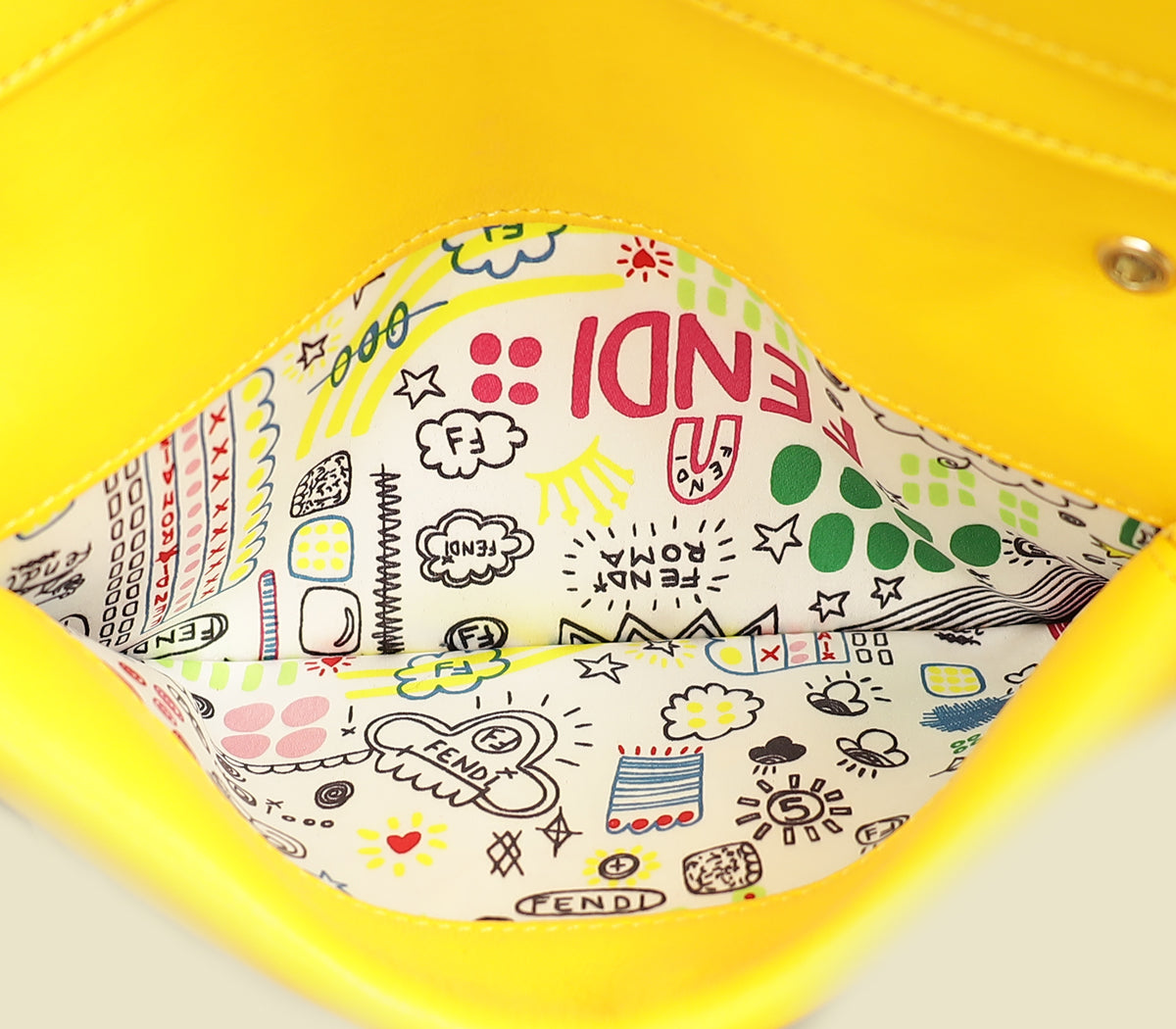 Fendi Yellow Embossed Chain Clutch Bag