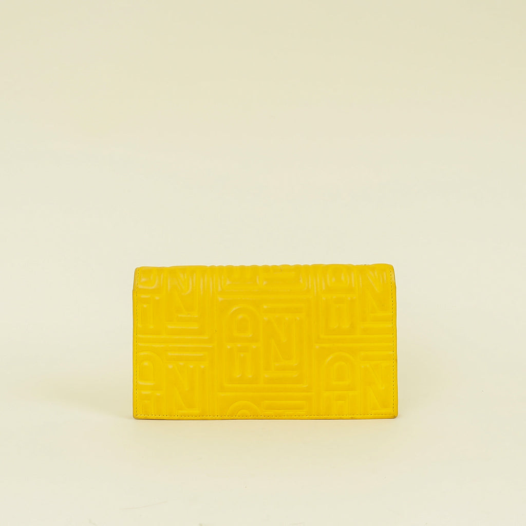 Fendi Yellow Embossed Chain Clutch Bag