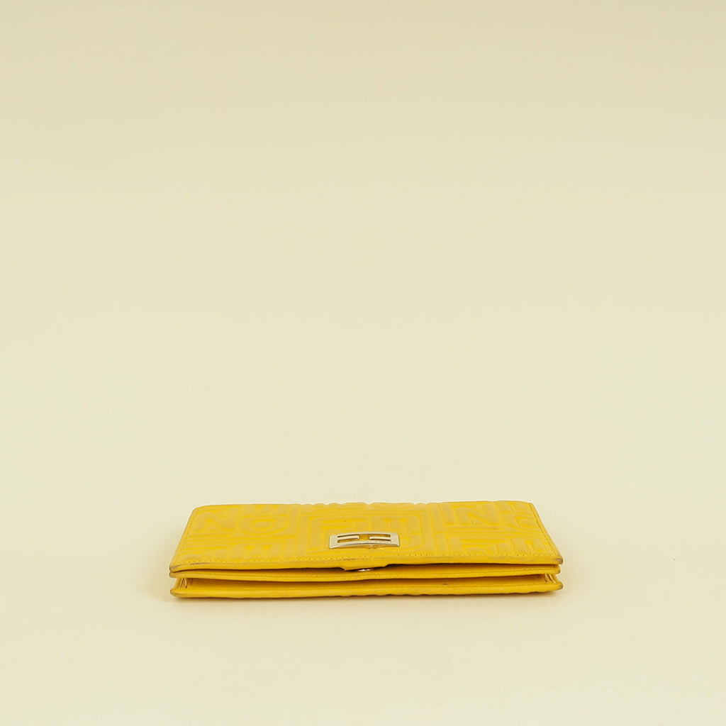 Fendi Yellow Embossed Chain Clutch Bag