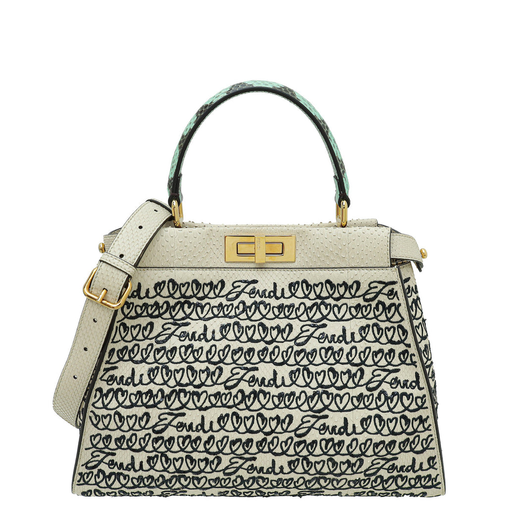 Fendi Bicolor Peekaboo Embroidered Python Regular Bag