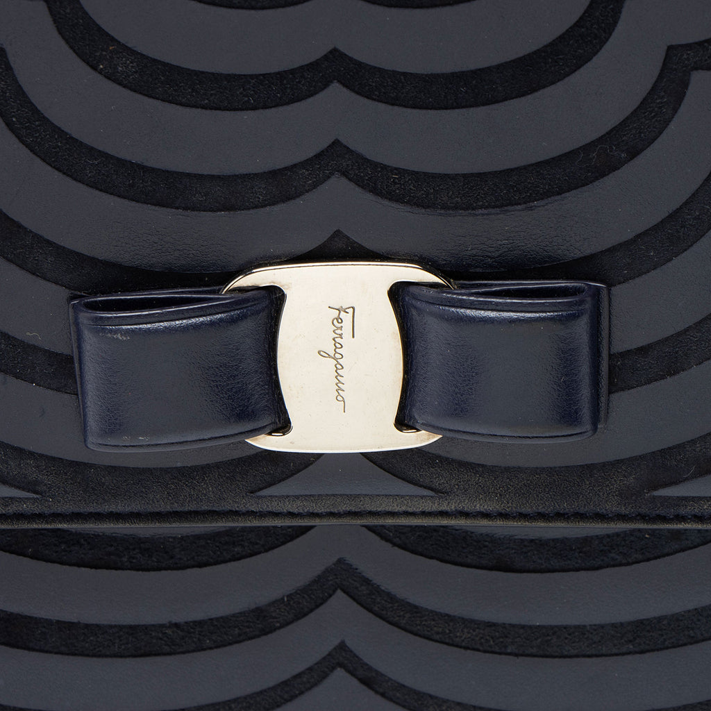 Ferragamo Calfskin Suede Vara Bow Chain Flap Bag