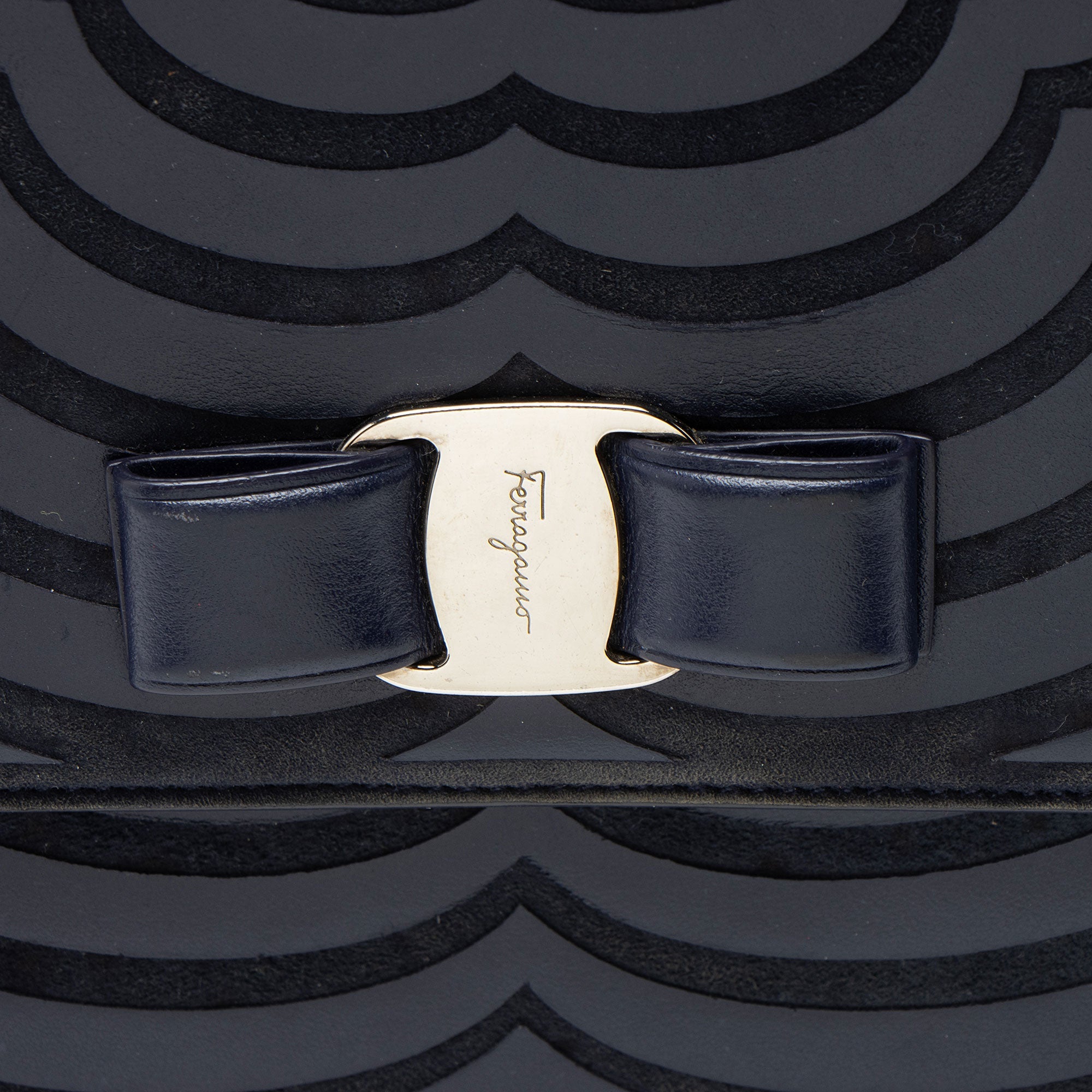 Ferragamo Calfskin Suede Vara Bow Chain Flap Bag