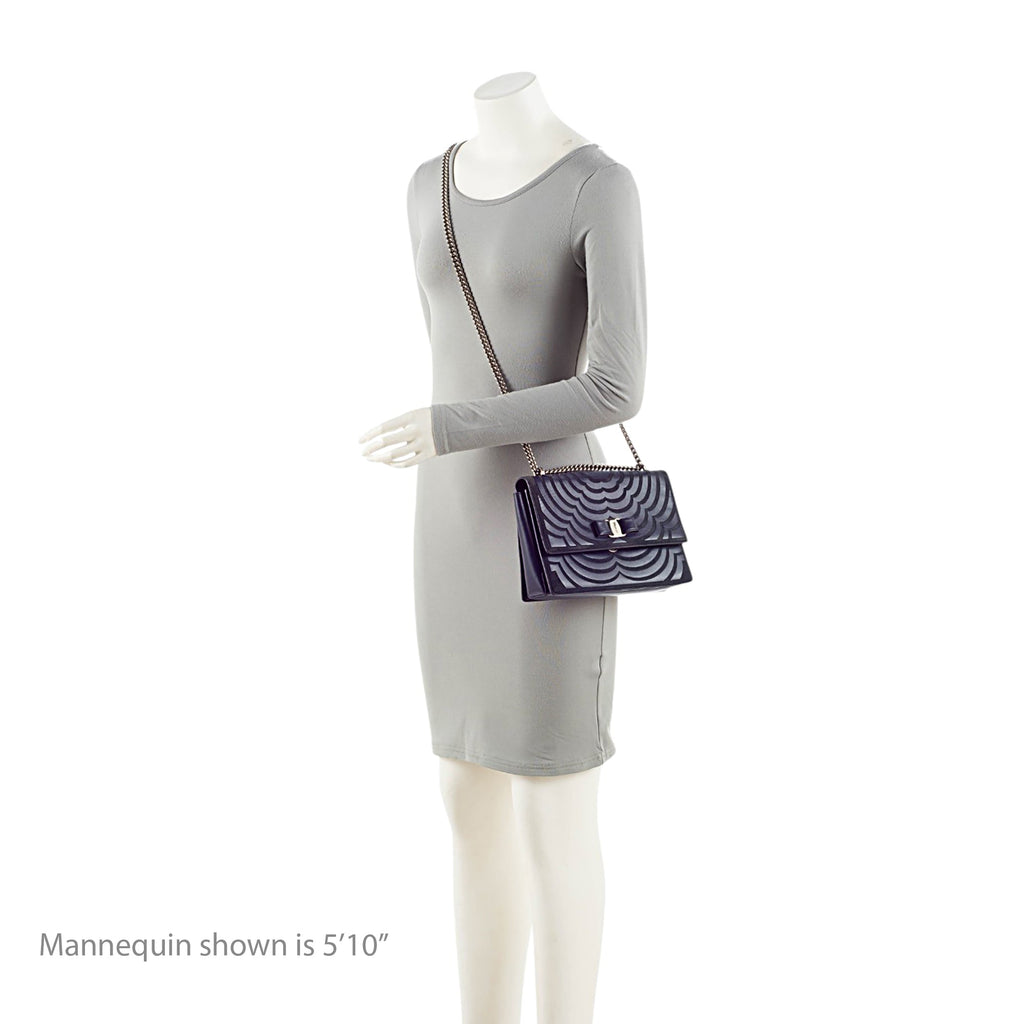 Ferragamo Calfskin Suede Vara Bow Chain Flap Bag