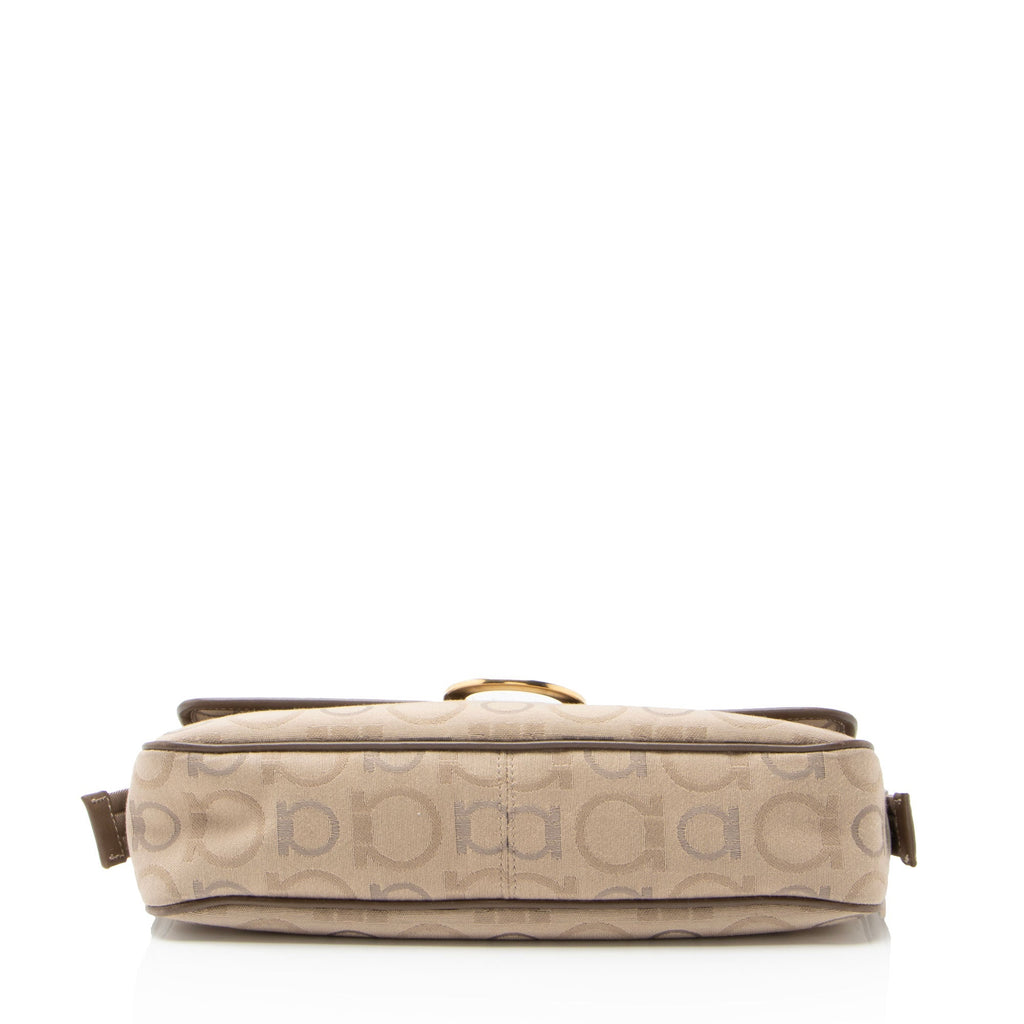 Ferragamo Canvas Gancini Flap Shoulder Bag