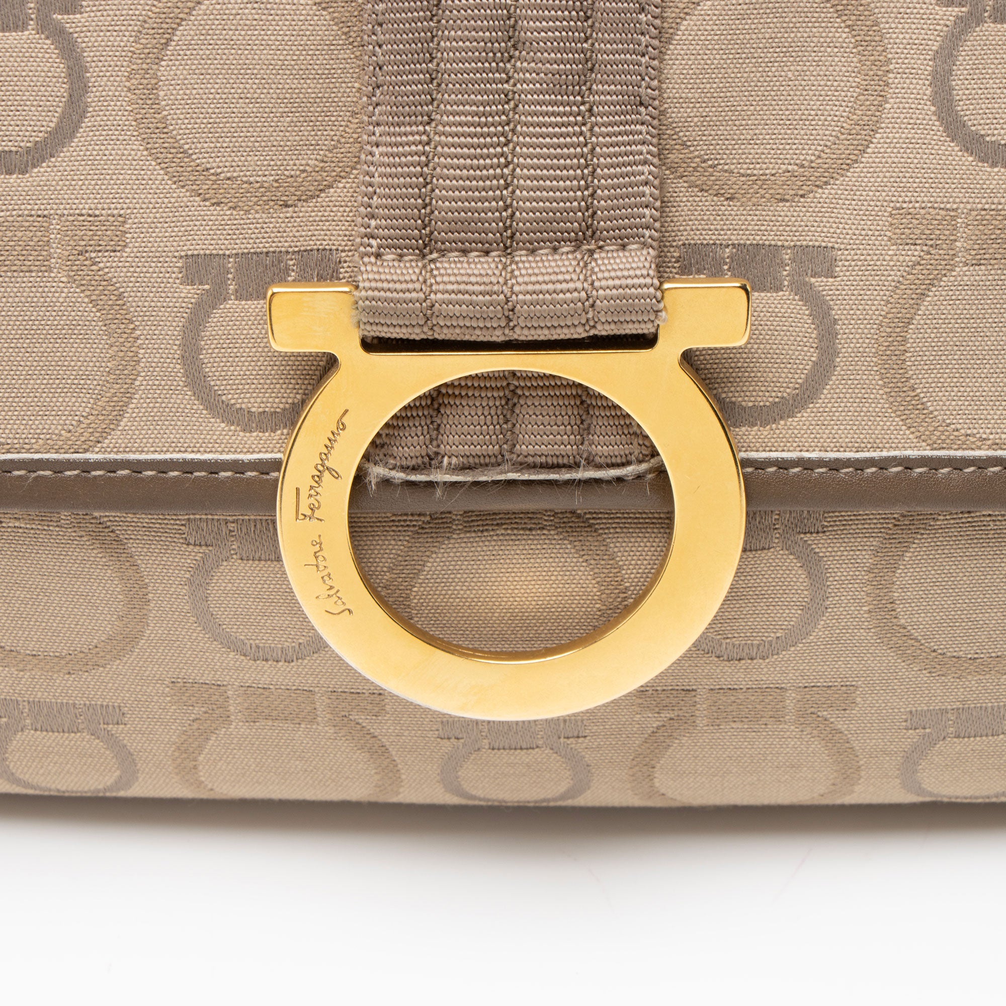 Ferragamo Canvas Gancini Flap Shoulder Bag