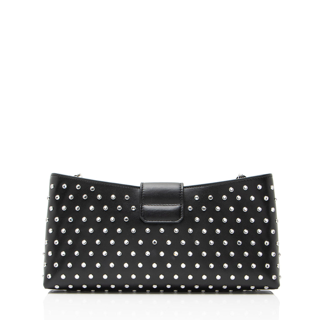 Ferragamo Leather Crystal Trifolio Chain Shoulder Bag