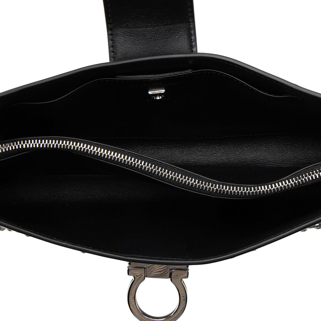 Ferragamo Leather Crystal Trifolio Chain Shoulder Bag