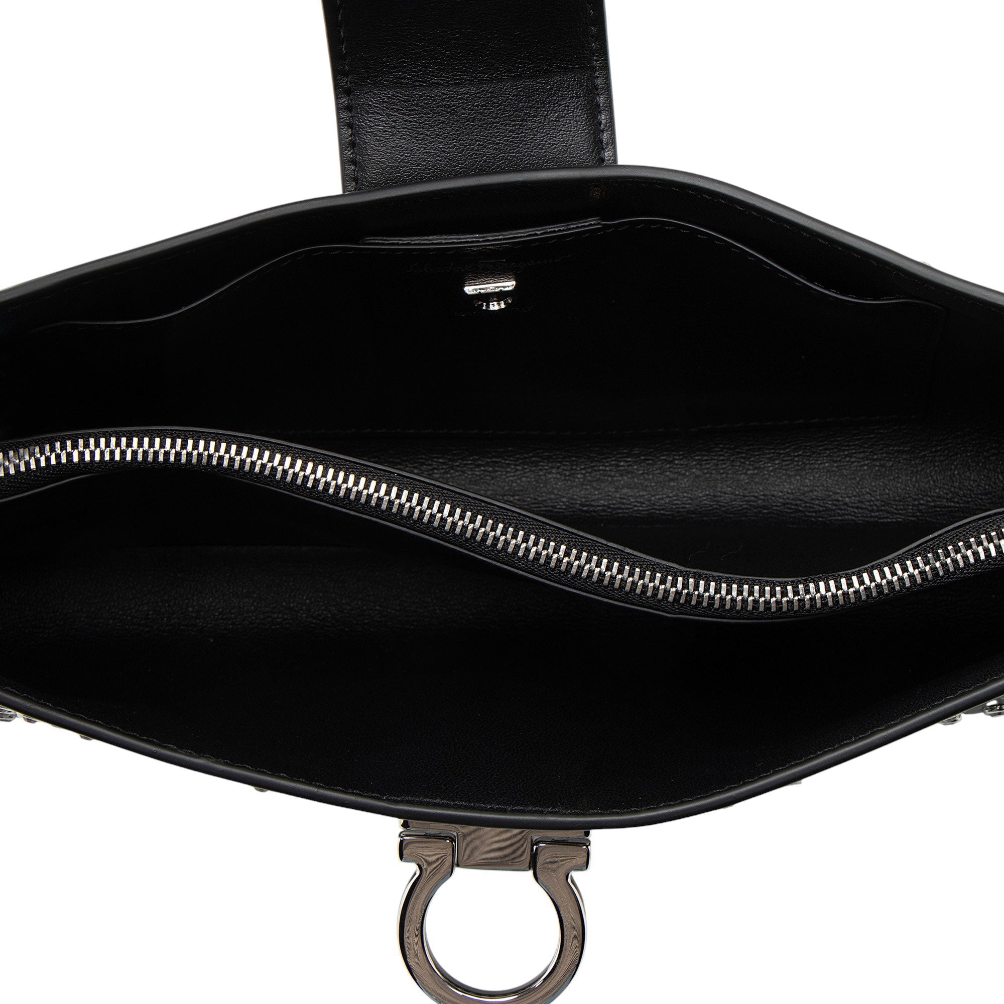 Ferragamo Leather Crystal Trifolio Chain Shoulder Bag