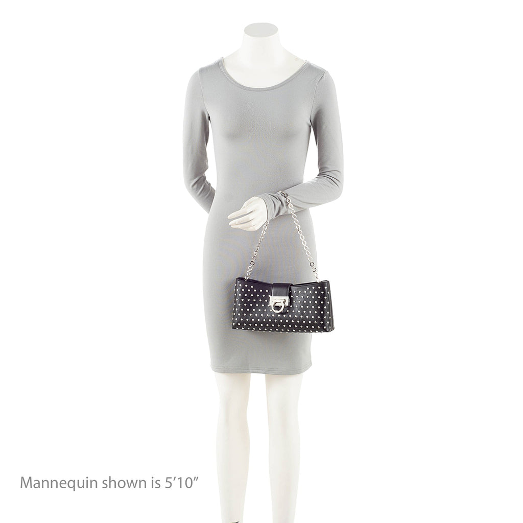 Ferragamo Leather Crystal Trifolio Chain Shoulder Bag