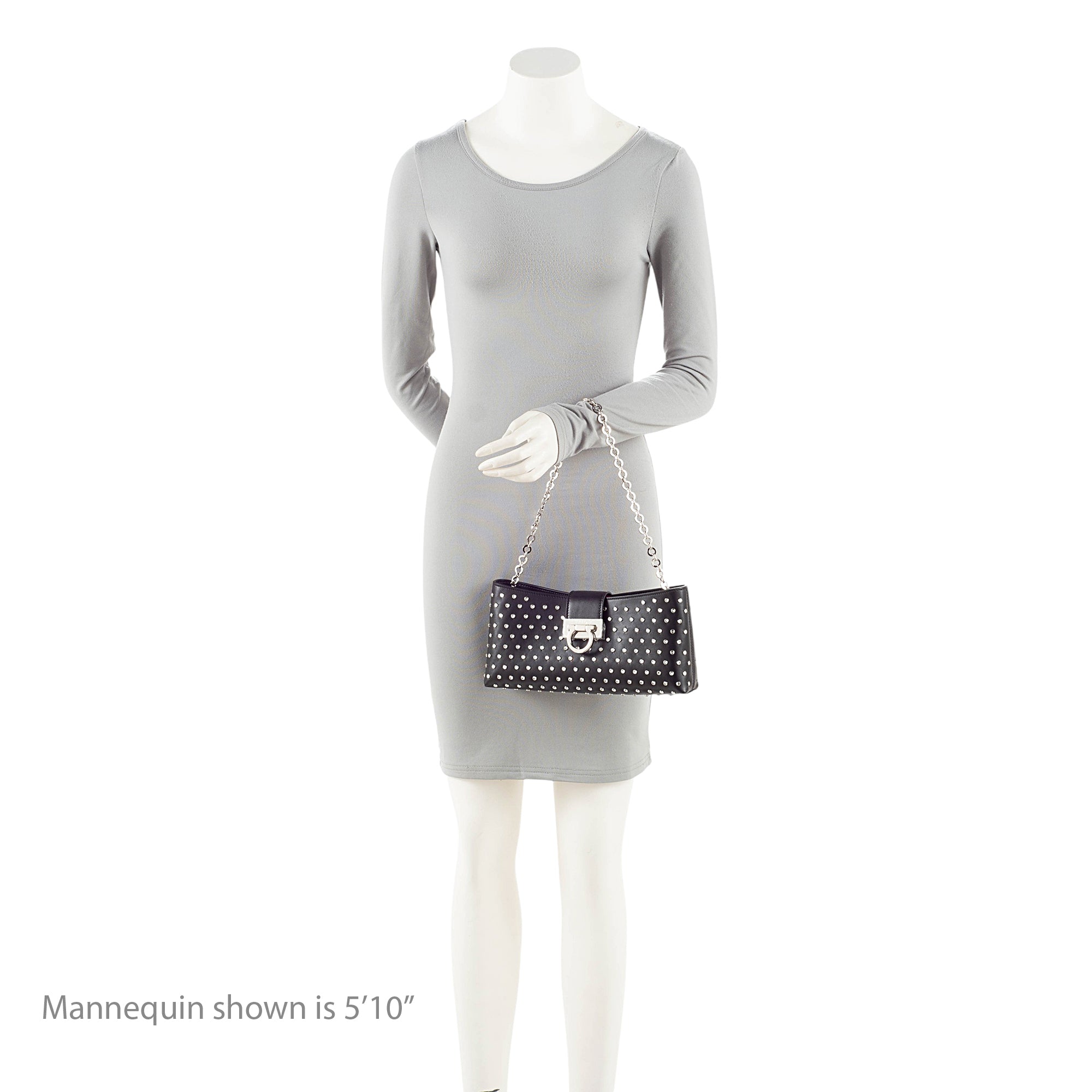 Ferragamo Leather Crystal Trifolio Chain Shoulder Bag
