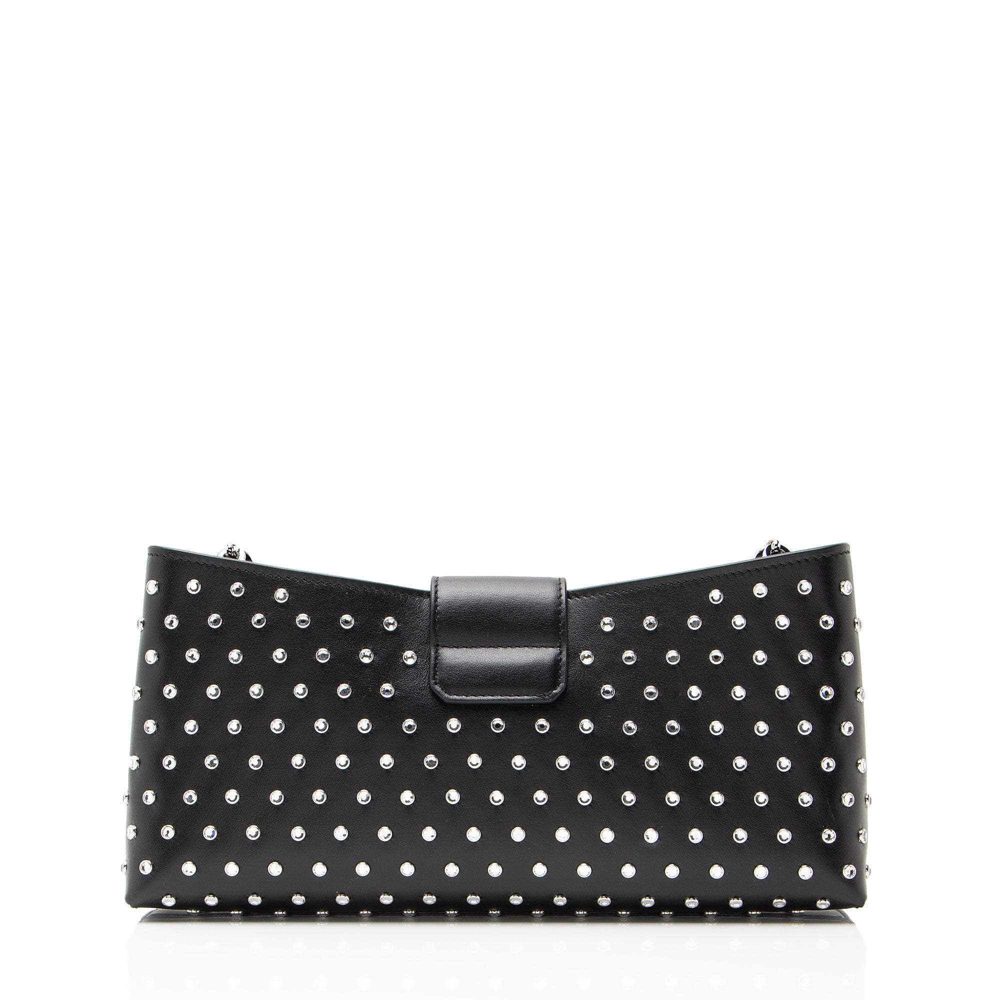 Ferragamo Leather Crystal Trifolio Chain Shoulder Bag