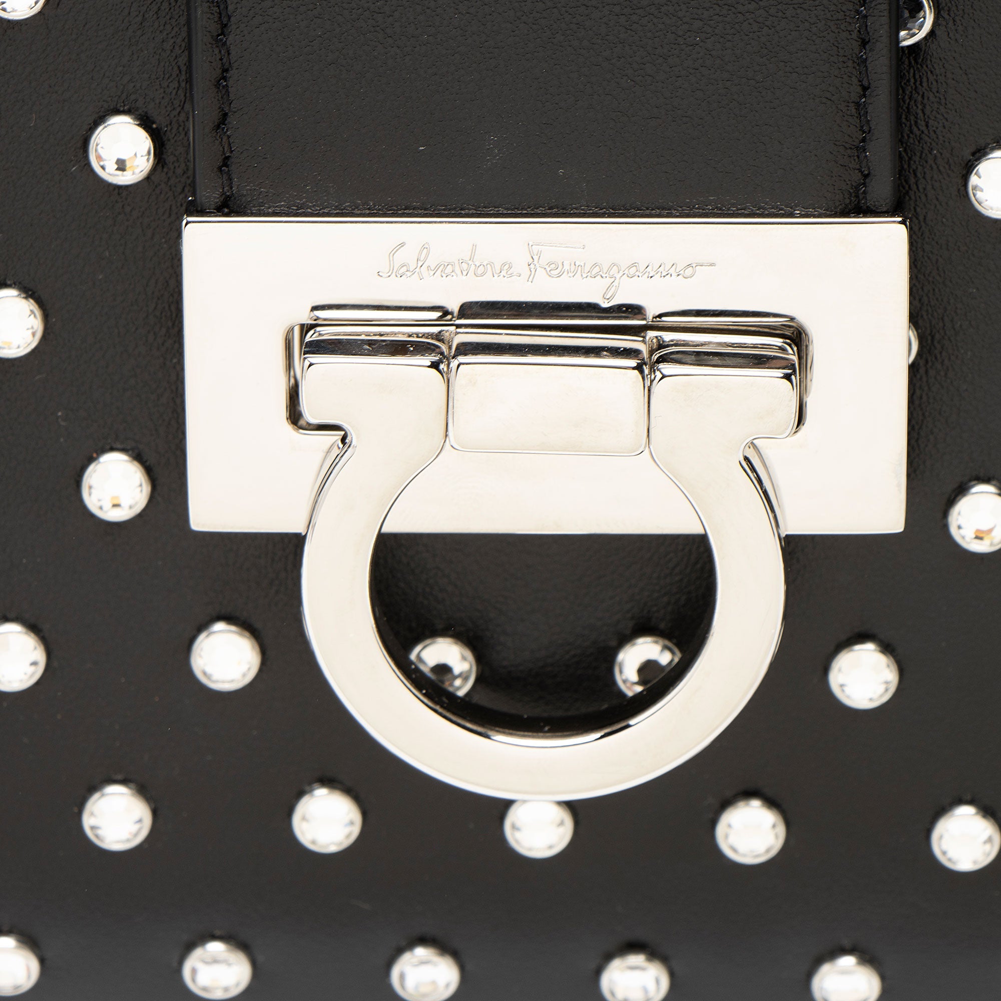 Ferragamo Leather Crystal Trifolio Chain Shoulder Bag