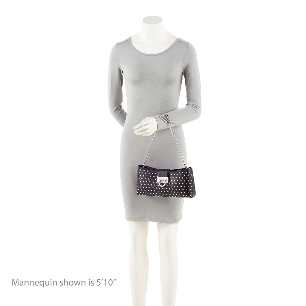 Ferragamo Leather Crystal Trifolio Chain Shoulder Bag