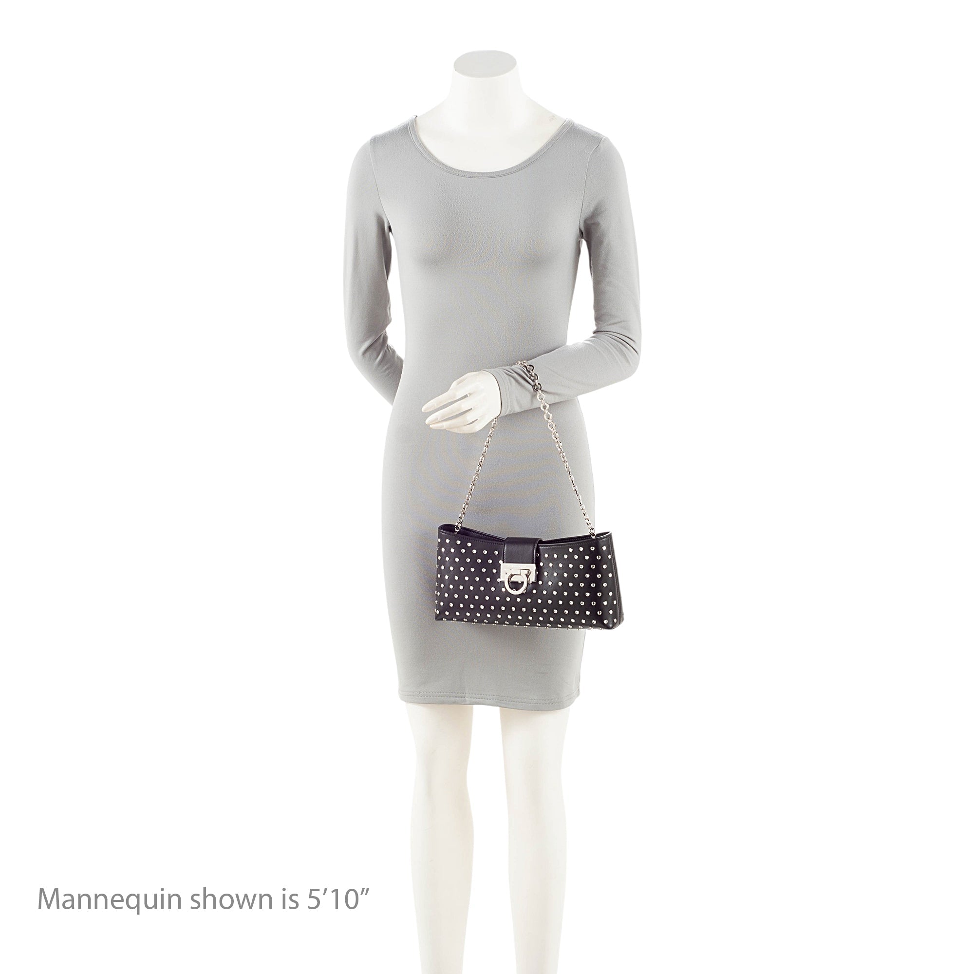 Ferragamo Leather Crystal Trifolio Chain Shoulder Bag