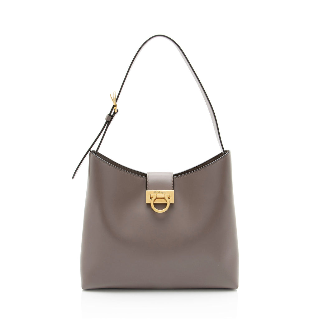 Ferragamo Leather Gancio Trifolio Large Shoulder Bag