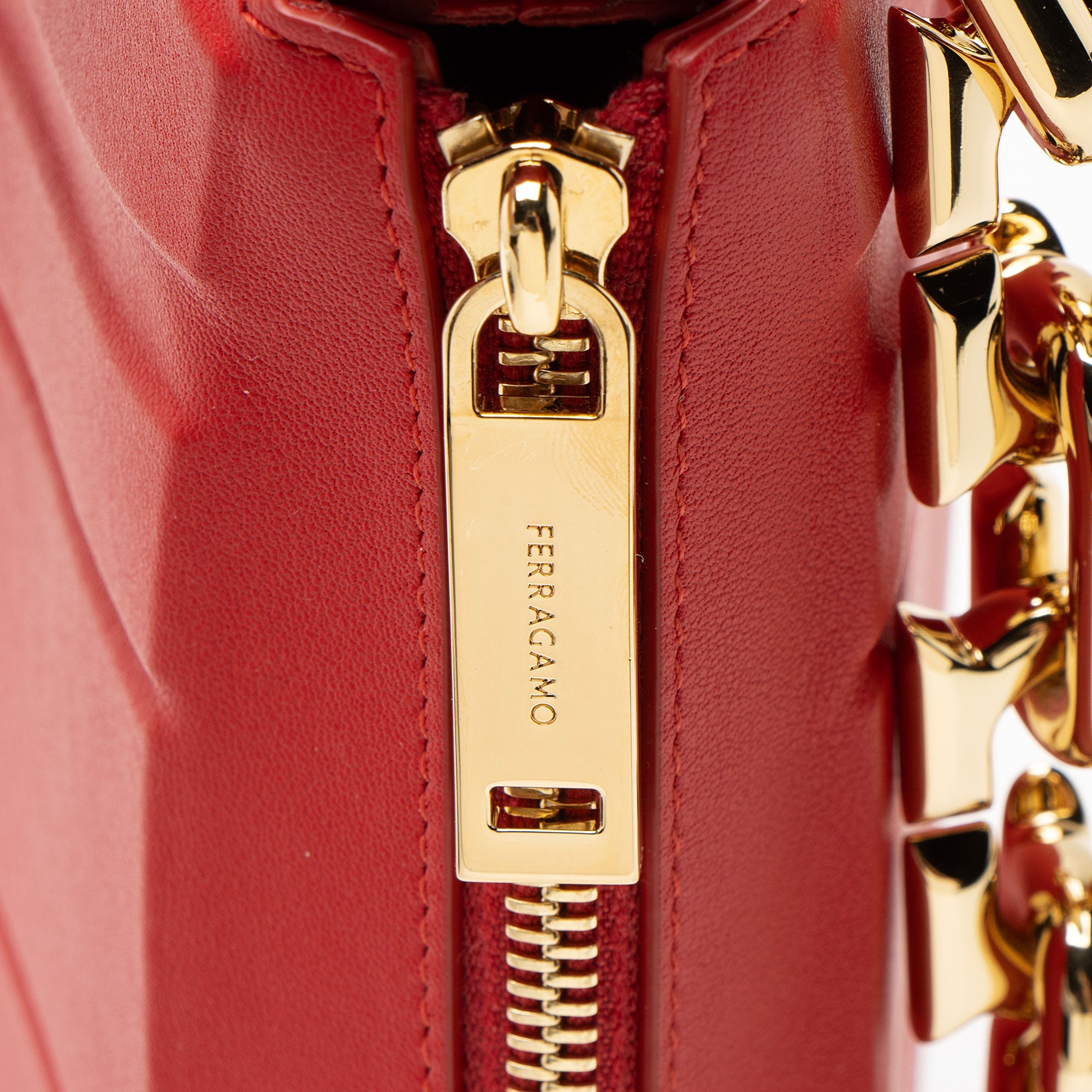 Ferragamo Leather Structured Gancini Chain Mini Bag